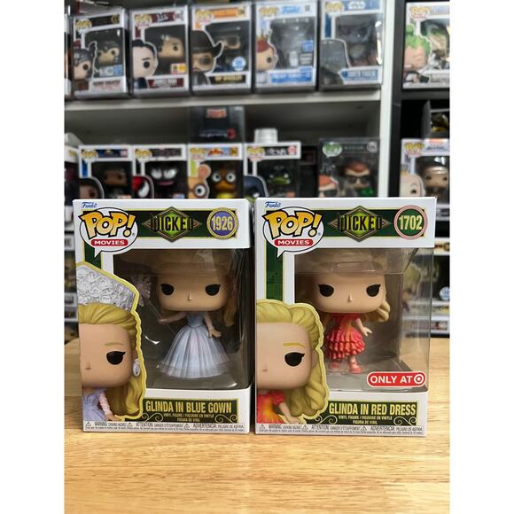 2 Glinda Funko Pops EXC Red Dress For Good Blue Gown Wicked #1702 #1926 Movies - Picture 1 of 6